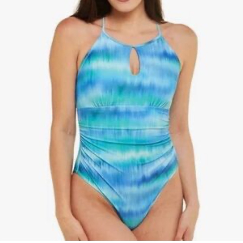 Tahari Keyhole One Piece Swimsuit blue NEW